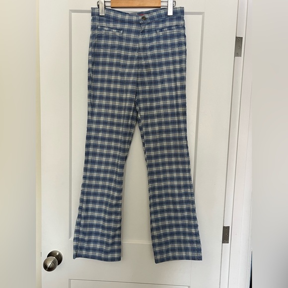 Vintage Cotton Check Flare Mid-Rise Blue White Made in Canada Pants 28 - Picture 4 of 13
